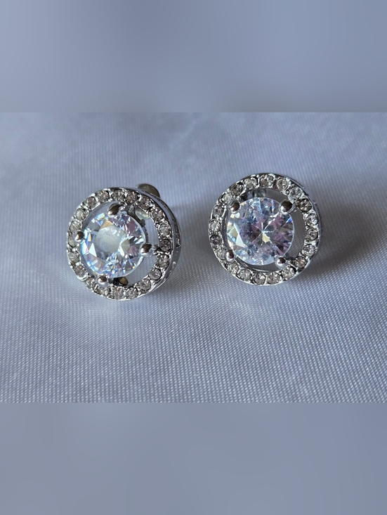 Jewelry - Large CZ Stone Round Halo Pierced Earrings